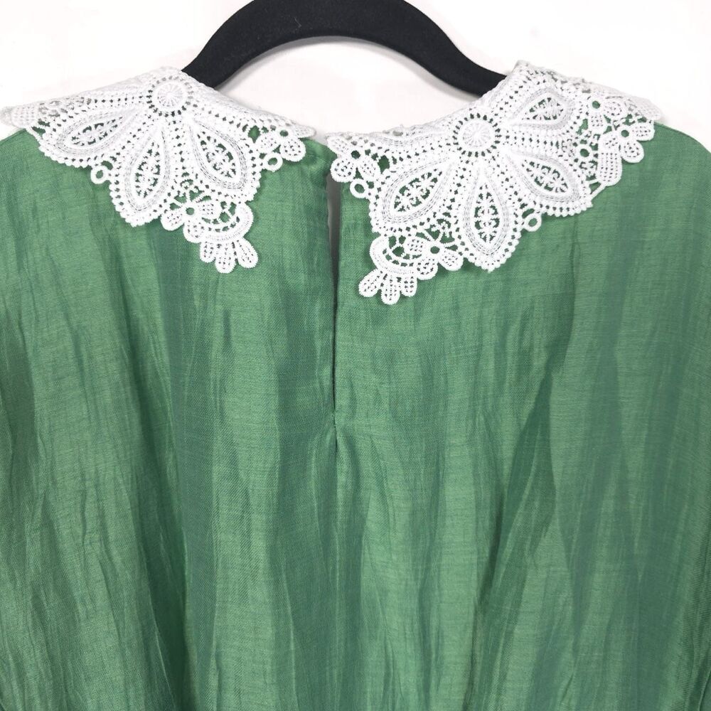 NWT MAJE Women’s‎ Size 40 US 8 LINEN Blend Short Jumpsuit Romper Green Lace - Picture 12 of 16